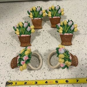 VINTAGE 90s Basket of Flowers Napkin Holders Set of 6 - Perfect for Spring!